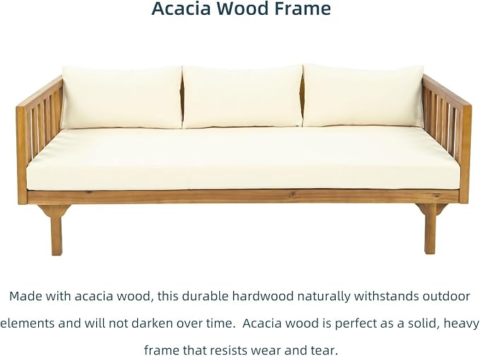 Merax Outdoor Solid Acacia Wood Daybed, 3 Seater Day Bed Couch Sofa - Image 4