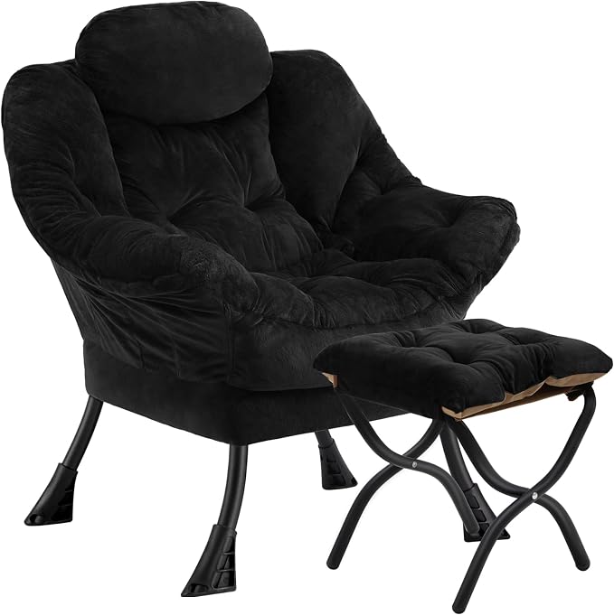 Lazy Chair with Folding Ottoman, Leisure Sofa Chair, Soft Fabric Armchair with by Congermom