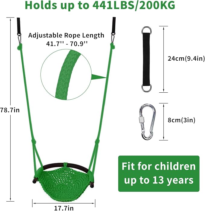Hi-Na Tree Swing for Kids, Adjustable Toddler Rope Swing Seat - Image 2
