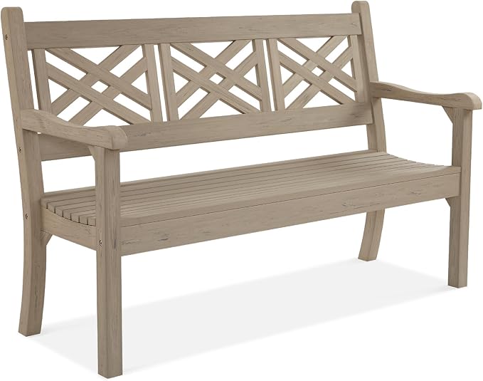 Psilvam 63''W All-Weather Poly Lumber Outdoor Bench – Teak Color, 3-Person by PsilvamGardenFurniture