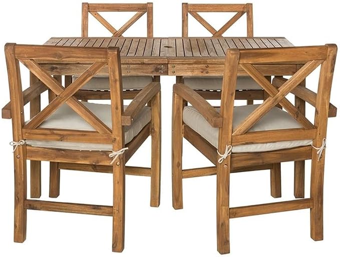 Walker Edison Delray Classic 5 Piece Acacia Wood Outdoor Dining Table and - Image 2