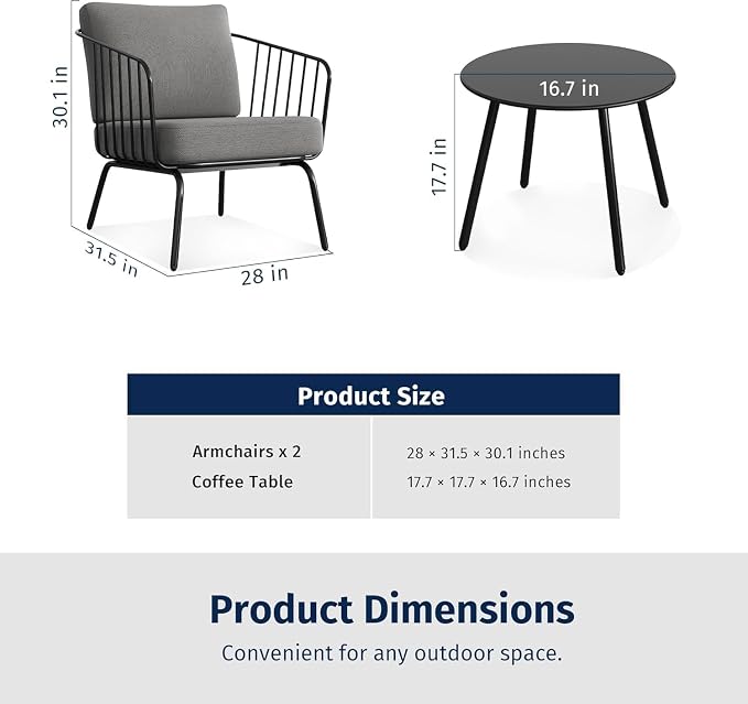 East Oak 3-Piece Plaza Patio Furniture Set, Outdoor Furniture - Image 4