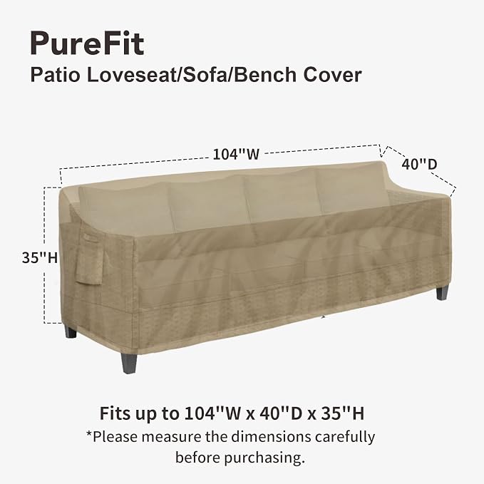 PureFit Outdoor Couch Cover Waterproof Patio Sofa Furniture Covers, 4-Seater - Image 2