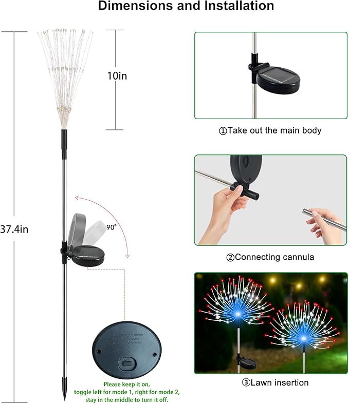 Solar Garden Lights Outdoor Waterproof, 2 Pack 120 LED Solar Firework Lights - Image 6