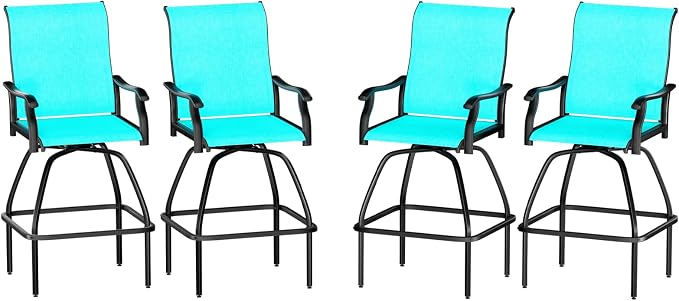 LEVELEVE Patio Bar Set 4pcs Swivel Bar Stools Outdoor Bistro Textilene by LEVELEVE