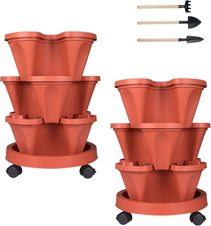 GameXcel Vertical Planter 3 Tier Stackable Planters Garden Planters Strawberry by GameXcel