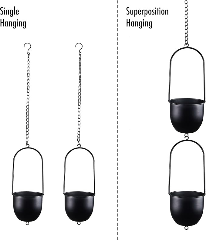 Stackable Metal Hanging Planters, Modern Wall and Ceiling Plant Holders - Image 2