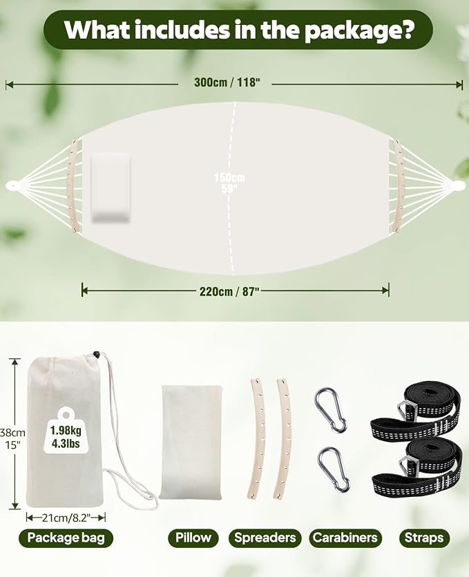 Chihee Hammock for Stand 9.8ft x 4.9ft Soft Cotton Hammock Holds Up to 660lbs - Image 4