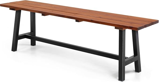 VINGLI Outdoor Wooden Bench, 45” 2-Person Backless Dining Bench, Weatherproof by VINGLI