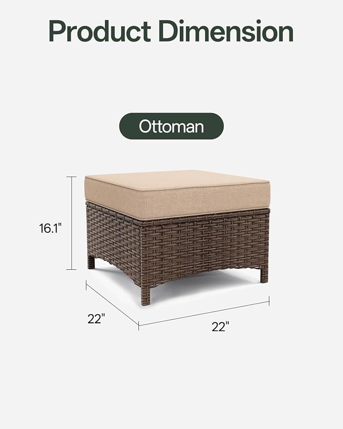 2-Piece Easy Assembly Outdoor Patio Ottomans, All-Weather PE Wicker Footrest - Image 2