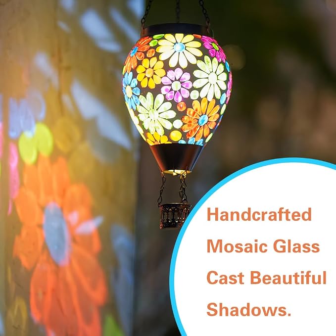 Starsoul Mosaic Flowers Hot Air Balloon Solar Lantern Glass Outdoor Hanging Hot - Image 2