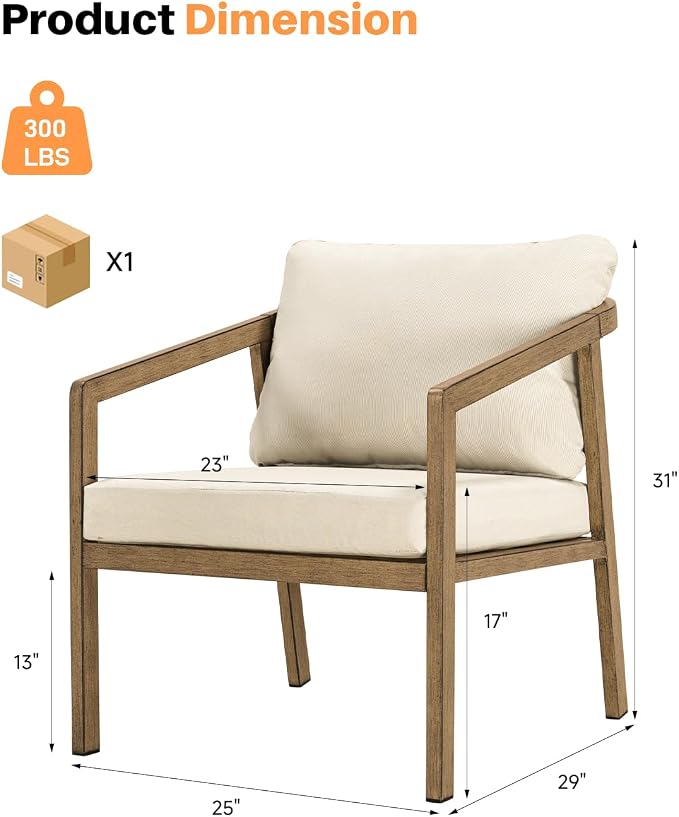 Teak Patio Sofa Chairs Set of 2, Never-Rust Aluminum Outdoor Armchair - Image 3