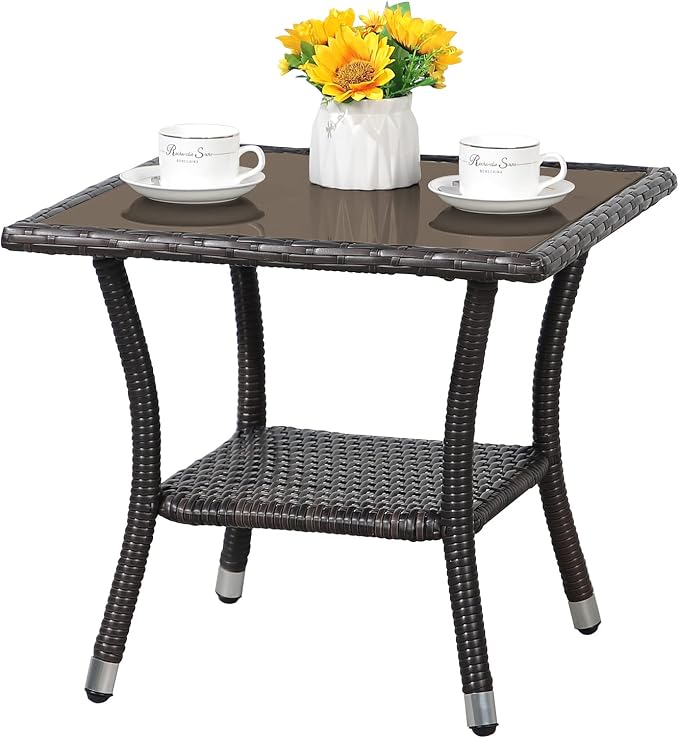 Patiorama Outdoor Wicker Patio Side Table, Weather Resistant Rattan Coffee Table by Patiorama