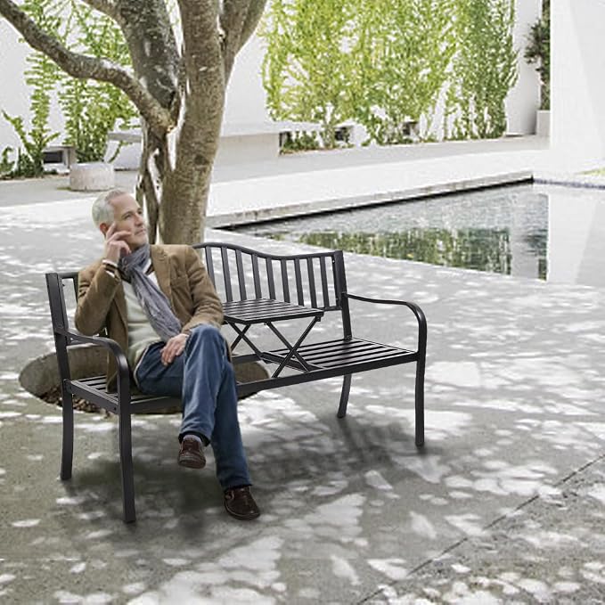 VINGLI 59" Outdoor Metal Bench Patio Bench - Image 2