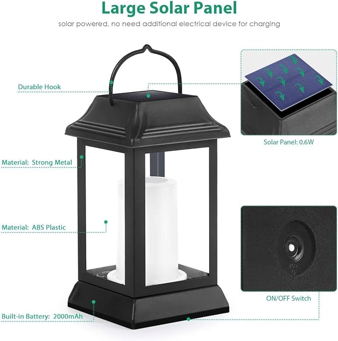 TomCare Solar Lights Metal Flickering Flame Solar Lantern Outdoor Hanging - Image 4