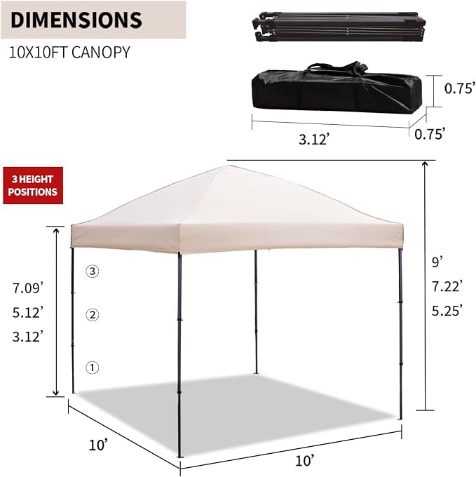 10x10 Pop Up Canopy Tent with 2 Sidewalls, Easy Up Canopy Outdoor Party Sun - Image 7