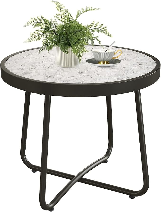 Grand patio Outdoor Side Table, 20-inch Small Round Steel End Table by GrandPatio
