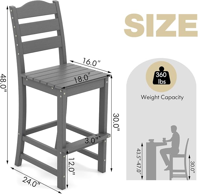 Giantex Outdoor HDPE Bar Stool, Patio Tall Bar Chair - Image 3
