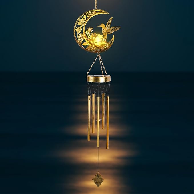 Moon Hummingbird Wind Chime Outdoor, Handcrafted Metal Garden Wind Chimes - Image 7