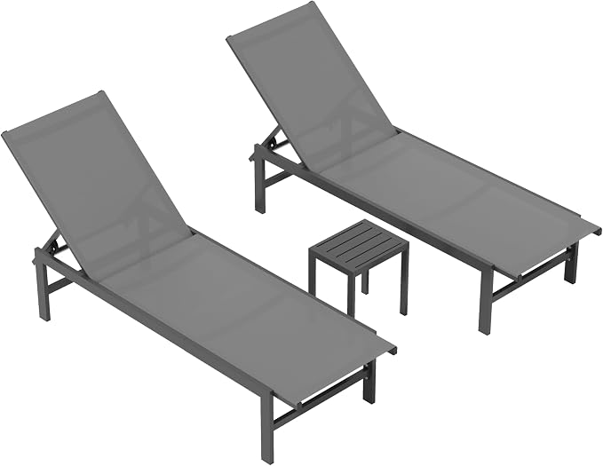 Outdoor Lounge Chairs Set of 3, Aluminum Chaise Lounge Chairs - Image 7