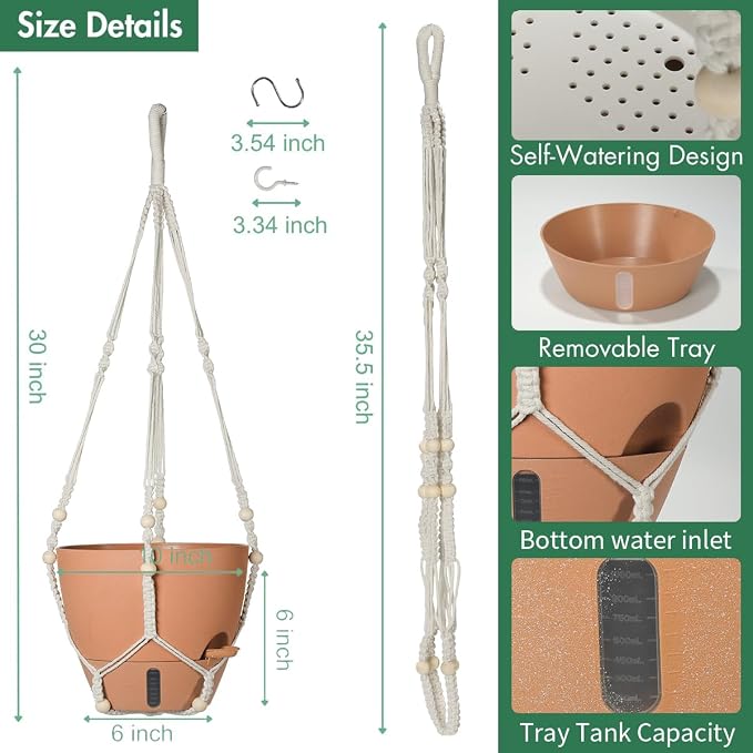 Self-Watering Hanging Planters for Indoor Plants Set 2-Piece Includes Plant - Image 3