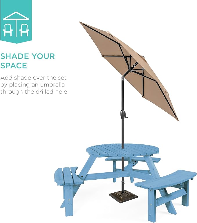 Best Choice Products 6-Person Circular Outdoor Wooden Picnic Table - Image 5