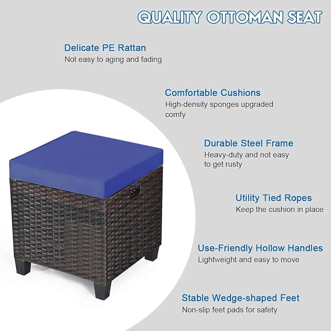 Giantex 2-Piece Rattan Patio Ottoman, All Weather Wicker Ottoman w/Removable - Image 4