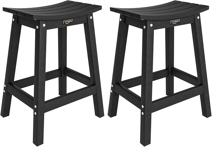VINGLI 24 Inch Outdoor Bar Stools Set of 2, HDPE Weather Resistance Counter by VINGLI