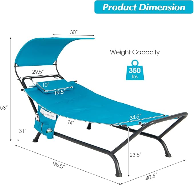 Giantex Hanging Hammock with Stand, Patio Hanging Chaise Lounge Chair w/Canopy - Image 7
