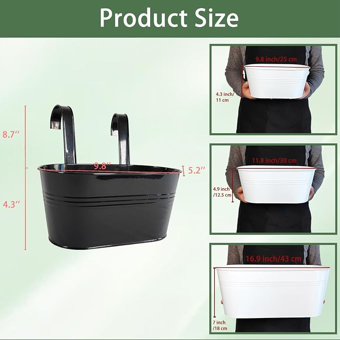 6 Pack Metal Hanging Planter for Outdoor Plants, 10 Inch Black Fence Planters - Image 3