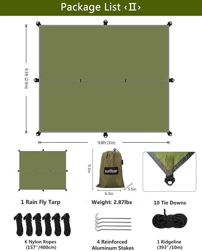 Sunyear Hammock Camping with Rain Fly Tarp and Net, Portable Camping Hammock - Image 6