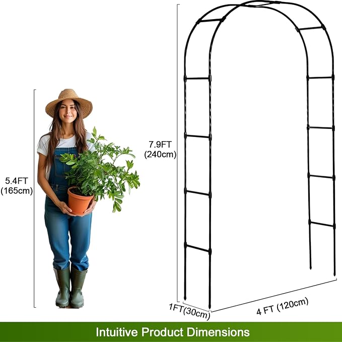 Garden Arbor Arch, Rustproof & Easy Assembly Metal Trellis, 7.9 Feet H x4 Feet W - Image 5
