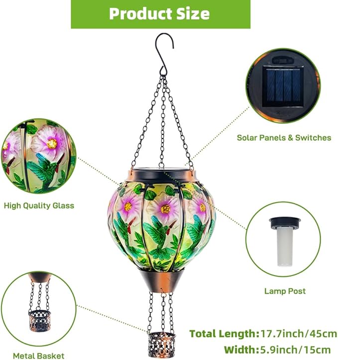 DREAMSOUL Hummingbird Hot Air Balloon Solar Lantern, Hanging Solar Lanterns - Image 3