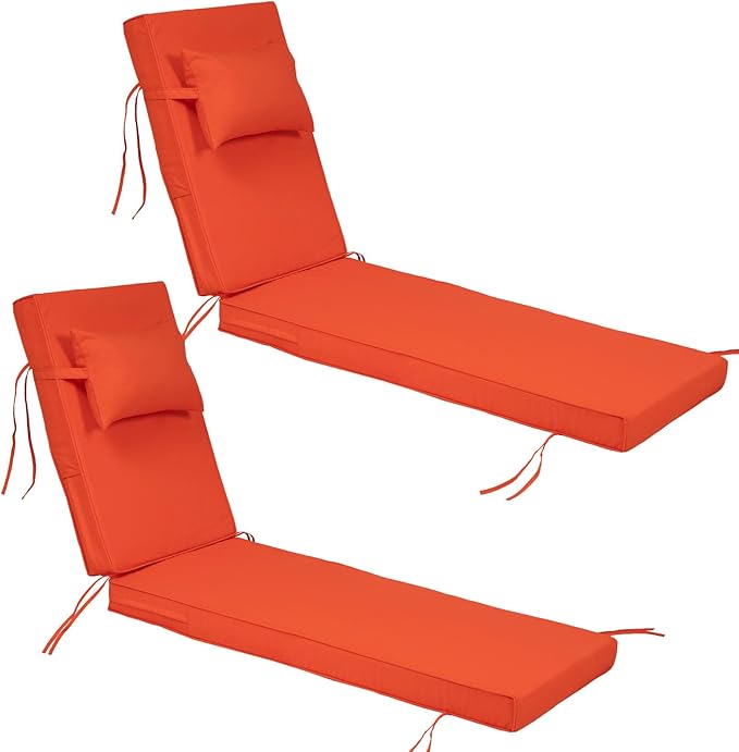 Outdoor Chaise Lounge Cushions Set of 2, Waterproof Fade Resistant Patio by Actualaction