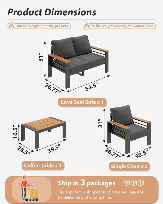 Aoxun Aluminum Outdoor Patio Furniture Set, 4 Seats Outdoor Sectional - Image 7