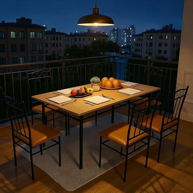 Homy Casa Outdoor Patio Dining Set, 7-Piece Table & Chairs, Wood Grain Top & - Image 7