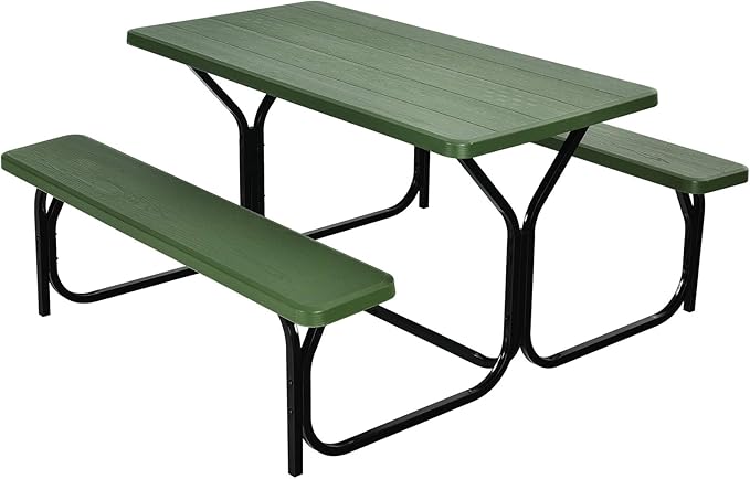 Giantex Picnic Table Bench Set Outdoor Camping All Weather Metal Base Yard Pool by Giantex