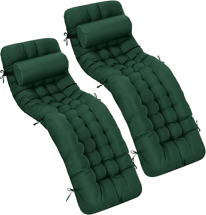 Tudomro 2 Pcs Dark Green 66'' Outdoor Chaise Lounge Cushion Waterproof Patio by Tudomro