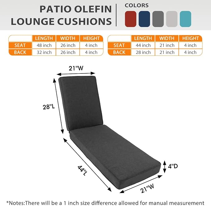 Sundale Outdoor Olefin Chaise Lounge Cushion, Water-Resistant Patio Lounge - Image 4