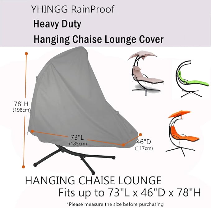 Patio Hanging Chaise Lounge Cover 73 Inch Waterproof 900D Heavy Duty Outdoor - Image 2