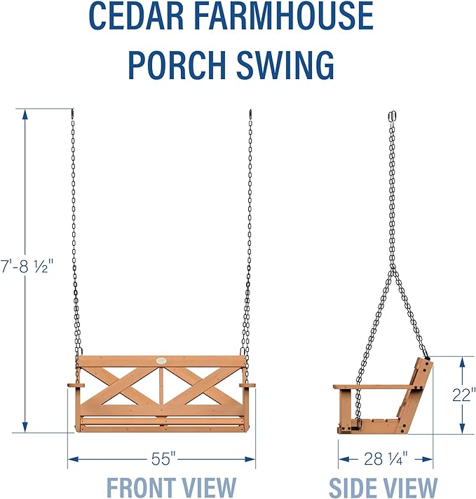 Backyard Discovery 55" Cedar Wood Farmhouse Outdoor Porch Swing Bench - Image 6