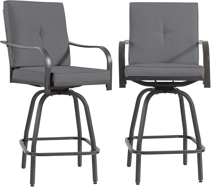 Outdoor Swivel Bar Stools Set of 2, Bar Height Patio Chairs - Image 3