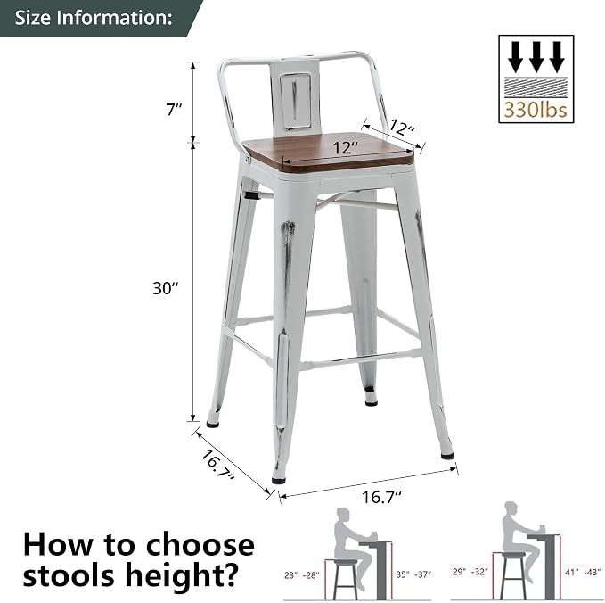 Alunaune 30" Metal Bar Stools Set of 4 Counter Height Barstools Industrial - Image 2