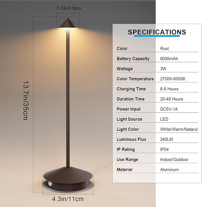 2-Pack 6000mAh Rechargeable Led Table Lamp Cordless, 3000K-6000K Stepless - Image 7