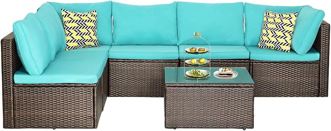 PayLessHere Patio Furniture Set 7 Pieces Outdoor Furniture Wicker Conversation - Image 8