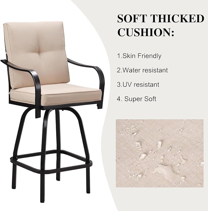 Patio Swivel Bar Stools, Outdoor Bar Height Swivel Chairs Set of 2 - Image 5