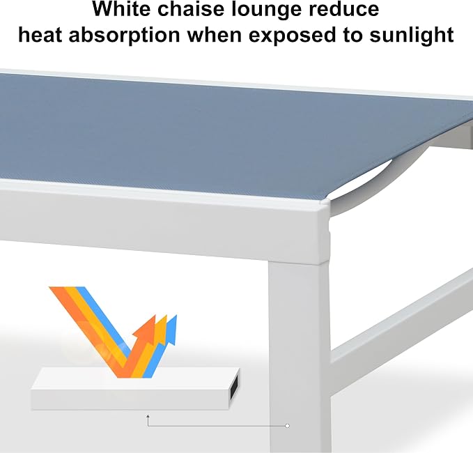 PURPLE LEAF Outdoor Chaise Lounge Chairs Set of 2 White Aluminum Lounge Chair - Image 4