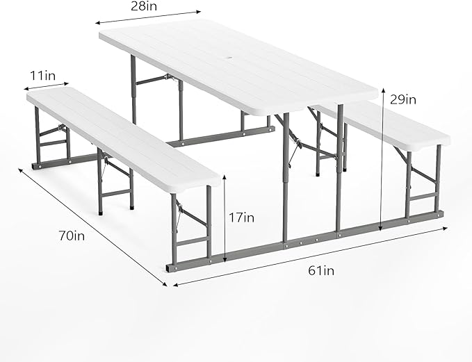VINGLI Folding Picnic Table and Bench Set, Portable Outdoor Dining Furniture - Image 9