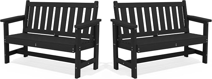 SERWALL Outdoor Bench, HDPE Outdoor Benches Weatherproof, 2-Person Garden Bench by SERWALL