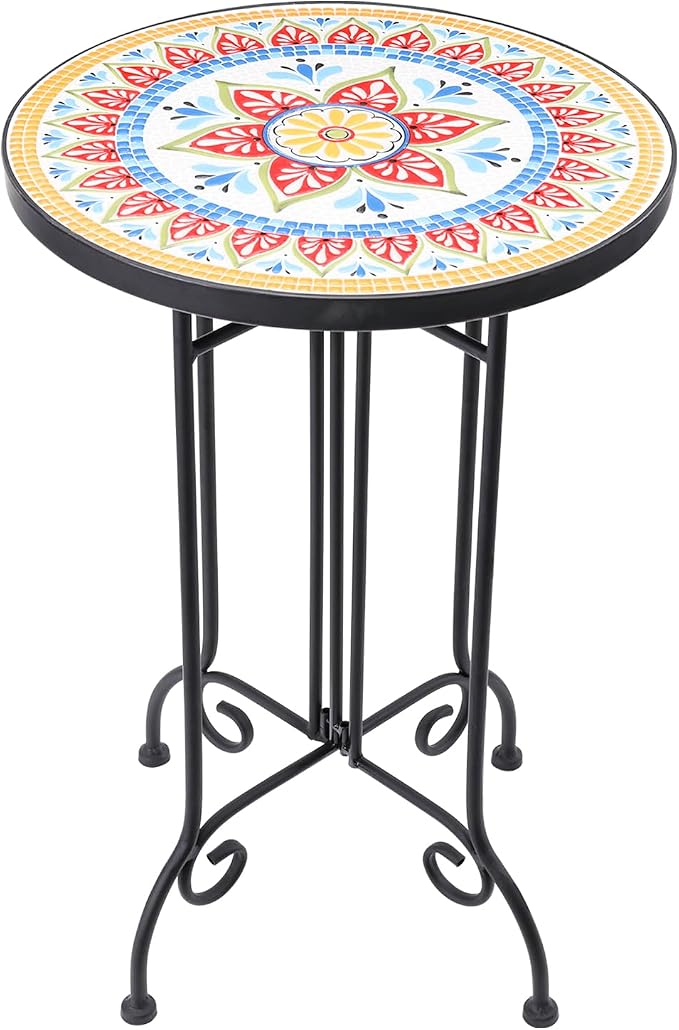 VCUTEKA Mosaic Outdoor Side Table, Round Rustproof Patio Tables - Image 7